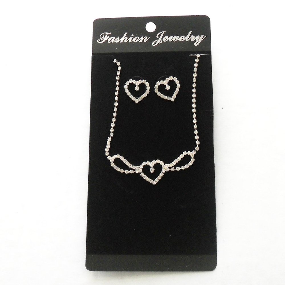 Crystal Heart Necklace & Earring Set Silver Tone
